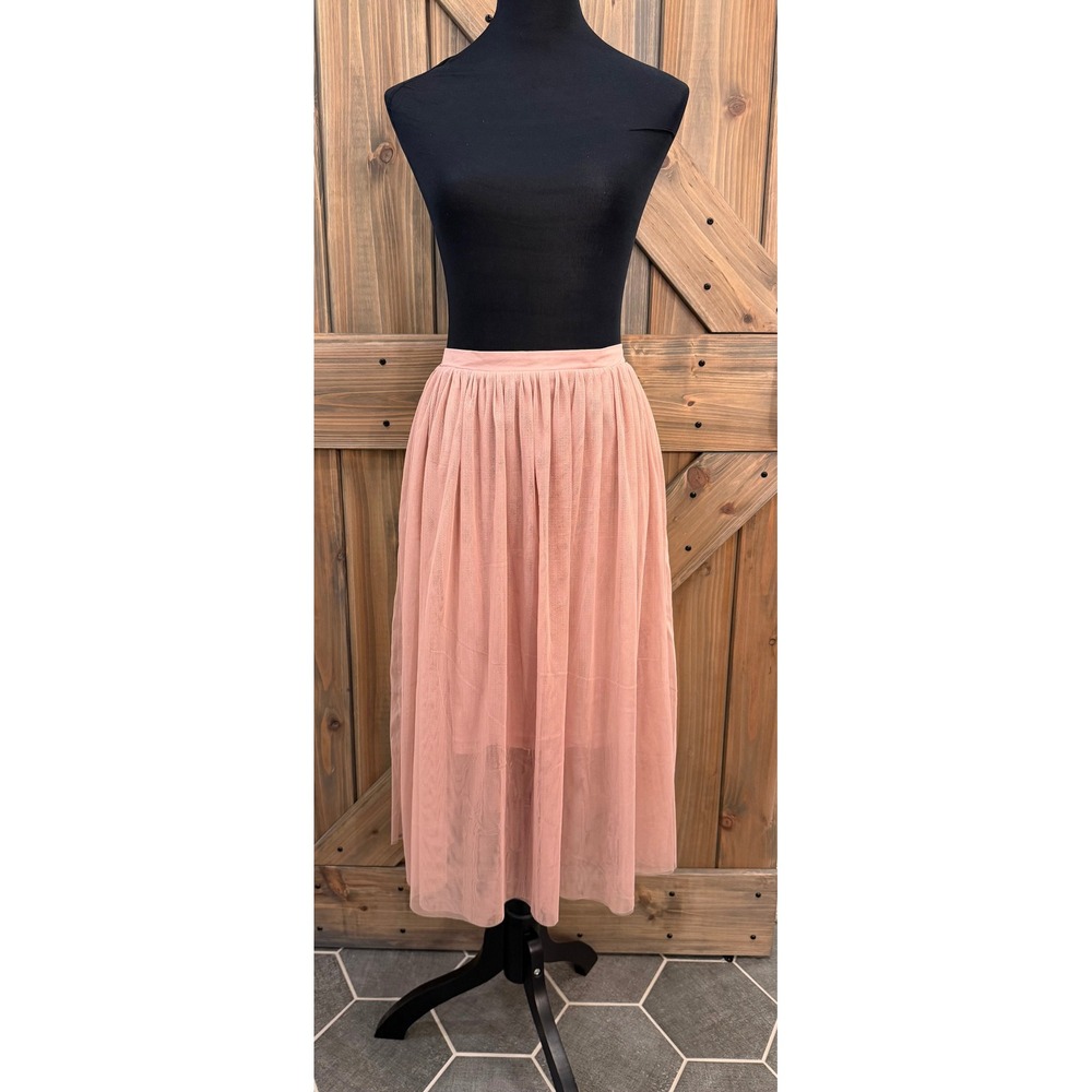 Skylar + Jade Pink Tulle Mesh Midi Skirt Small Dusty‎ Rose Elastic Waist Boho